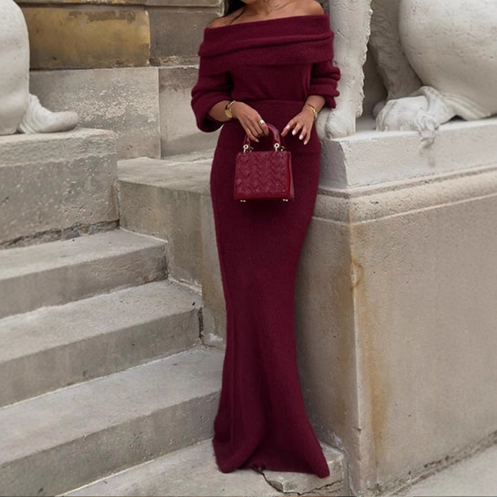 Damen Off-Shoulder Strickkleid mit weiten Ärmeln Drune