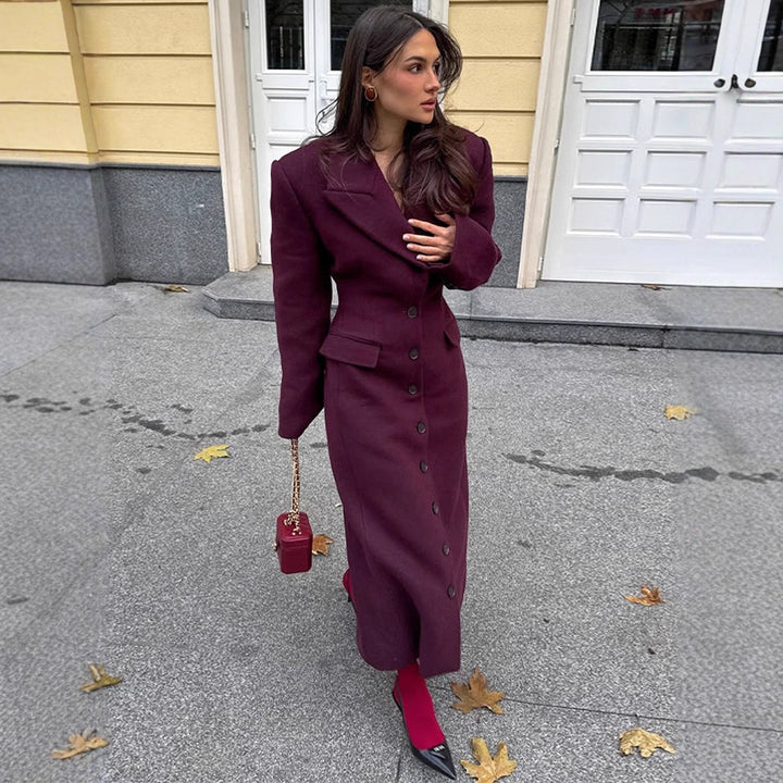 Damen eleganter Wollmantel mit strukturiertem Design und praktischen Taschen Drune