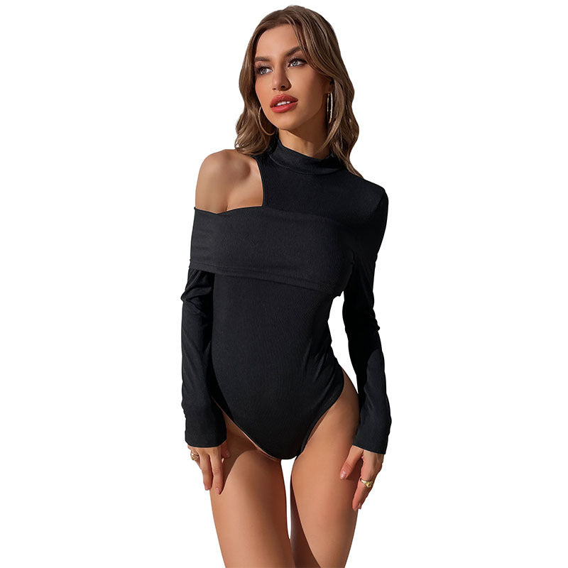 Damen Ein-Schulter Bodysuit mit langen Ärmeln und elegantem Schnitt Drune