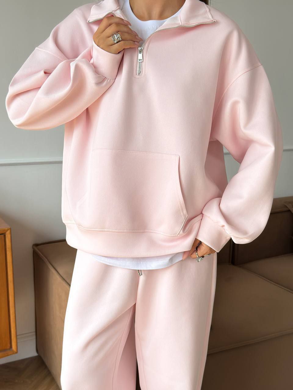 Damen sportlicher Pullover mit halbem Reißverschluss und weiten Hosen Drune