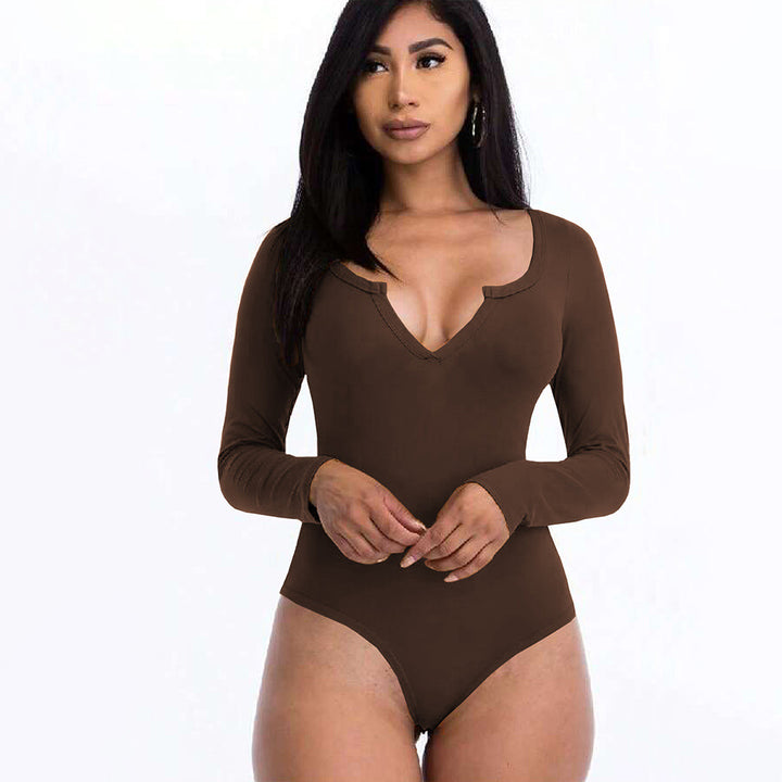 Damen Body mit tiefem V-Ausschnitt und langem Arm Drune