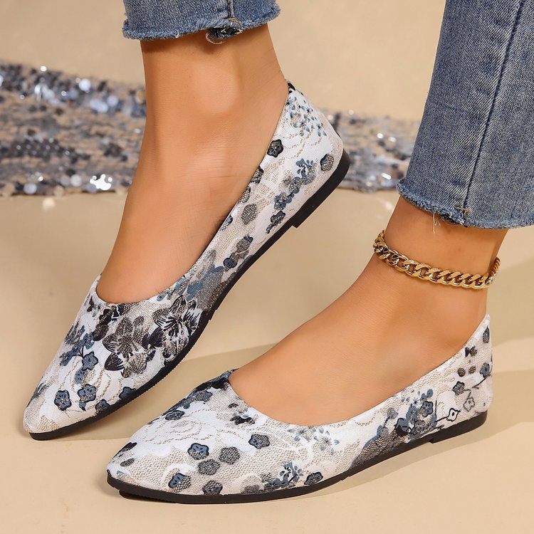 Damen Ballerinas mit floralem Muster und elegantem, spitzem Zehenbereich Drune
