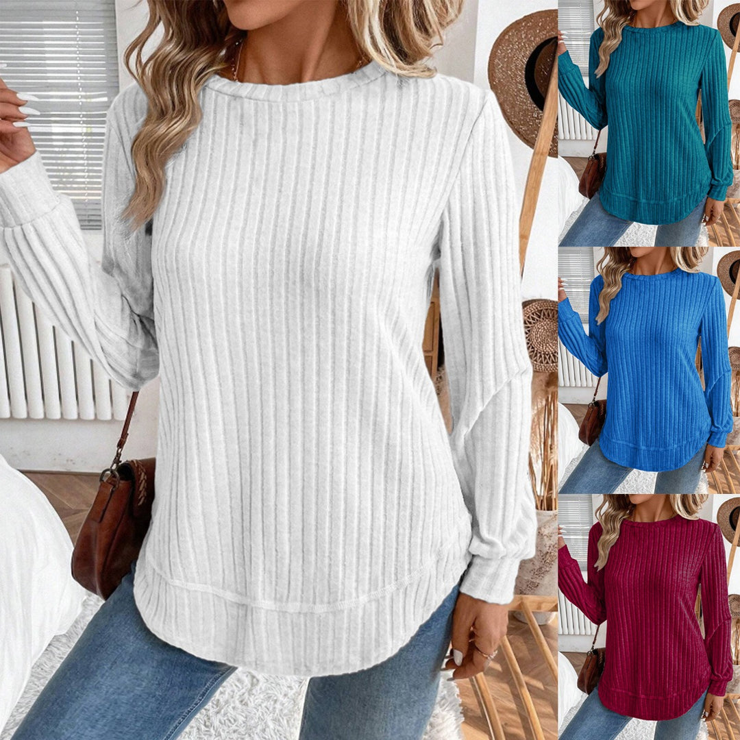 Damen lässiger Strickpullover mit vertikalen Streifen Drune