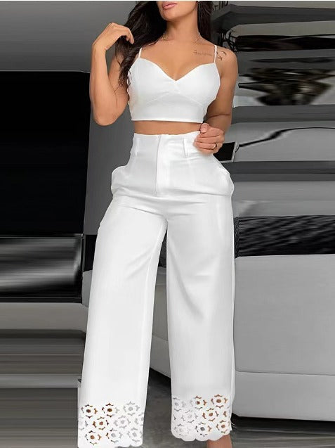 Damen Trendiges Zweiteiliges Outfit mit Oberteil und weiten Hosen Drune
