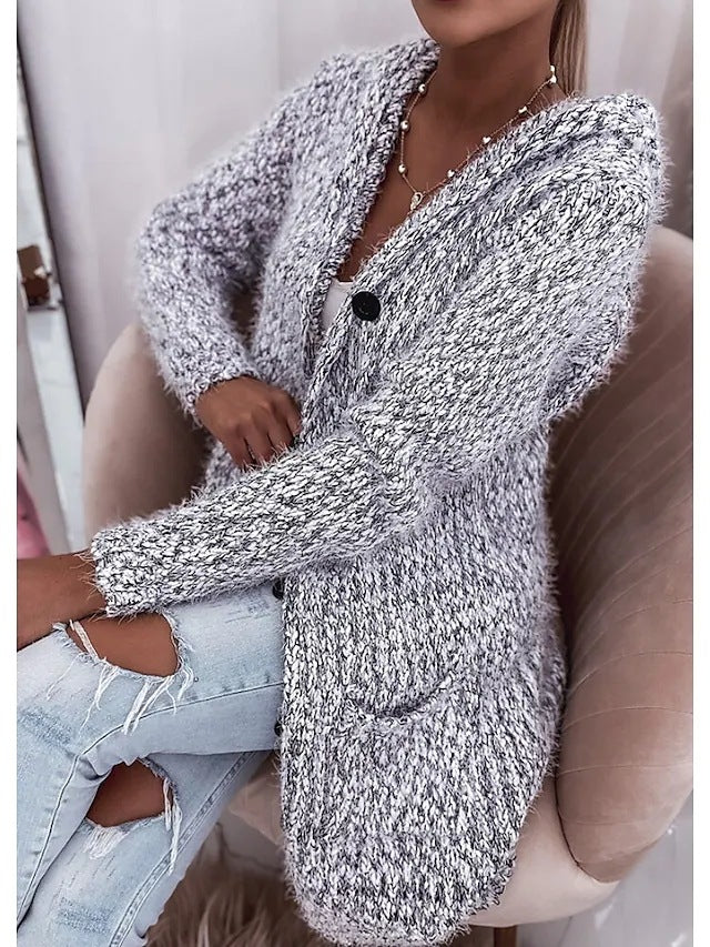 Damen Grobstrickjacke mit Kapuze und praktischen Taschen Drune