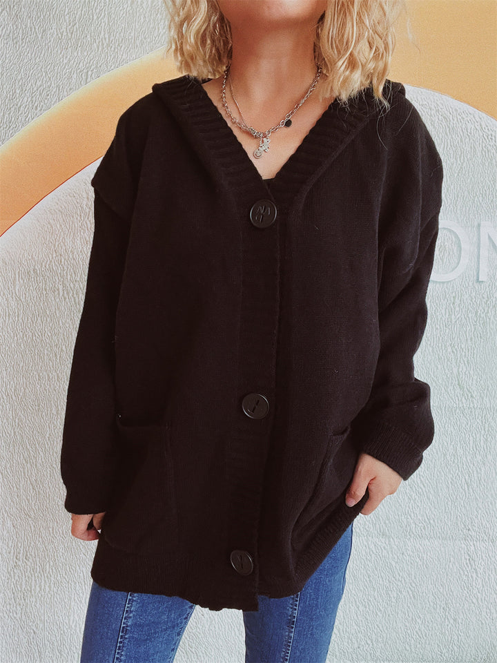 Damen bequeme Strickjacke mit Kapuze und praktischen Taschen Drune