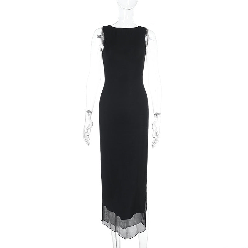 Damen zeitloses Maxikleid mit transparentem Saum Drune