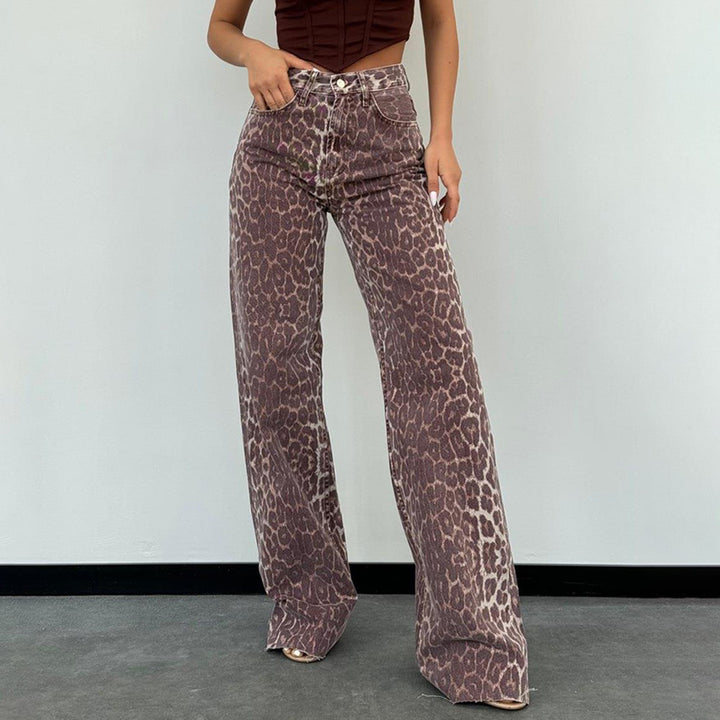 Damen Cargo-Jeans im Leopardenmuster mit hohem Taillenschnitt Drune