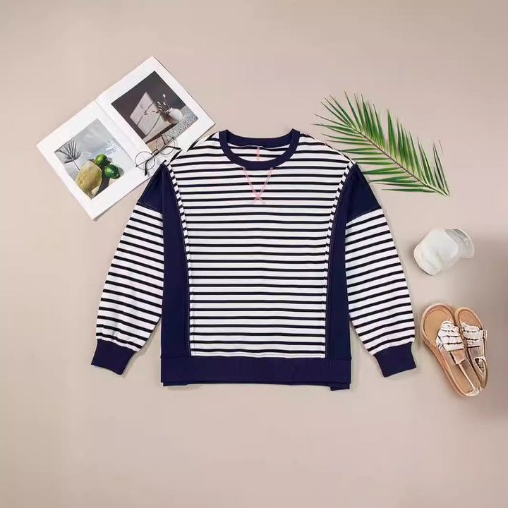 Damen gestreifter Sweatshirt mit übergroßem Schnitt Drune