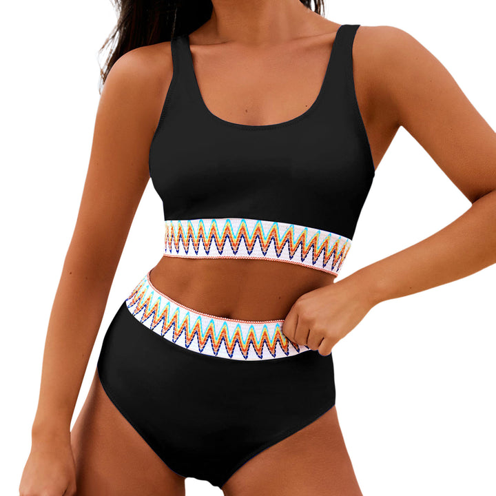 Damen Hoch tailliertes Bikini-Set mit modischem gestreiftem Bund Drune