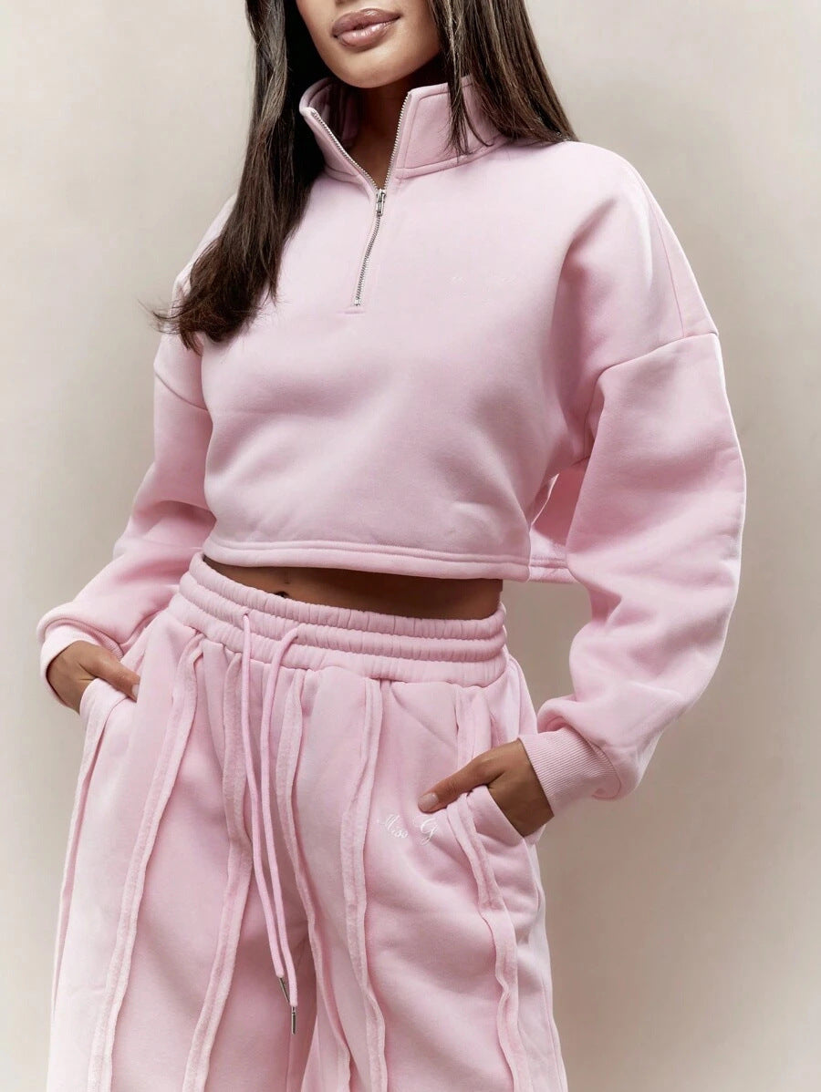 Damen Sportliches Cropped-Pullover und Jogginghose-Set Drune