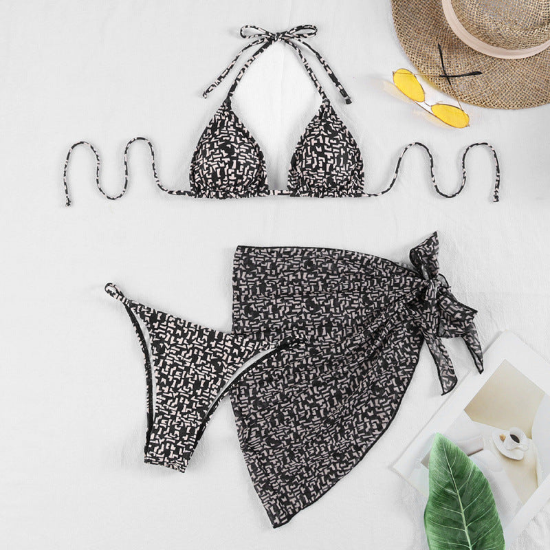 Damen Triangel-Bikini mit hochwertigem Bindeband und modischer Wickelrock-Optik Drune