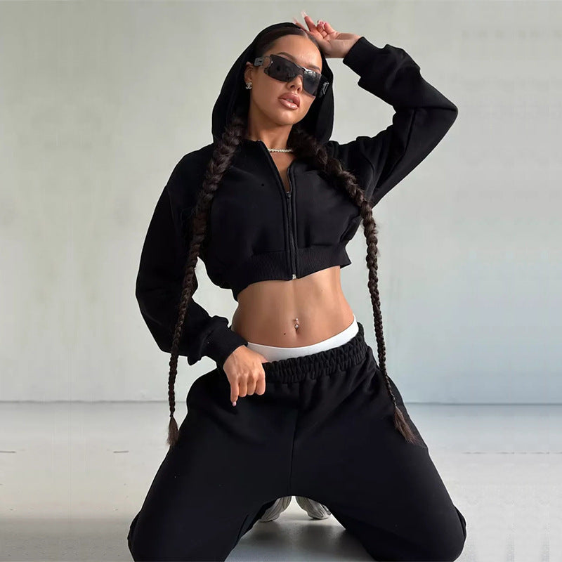 Damen Sport Set mit cropped Jacke und weiten Hosen Drune
