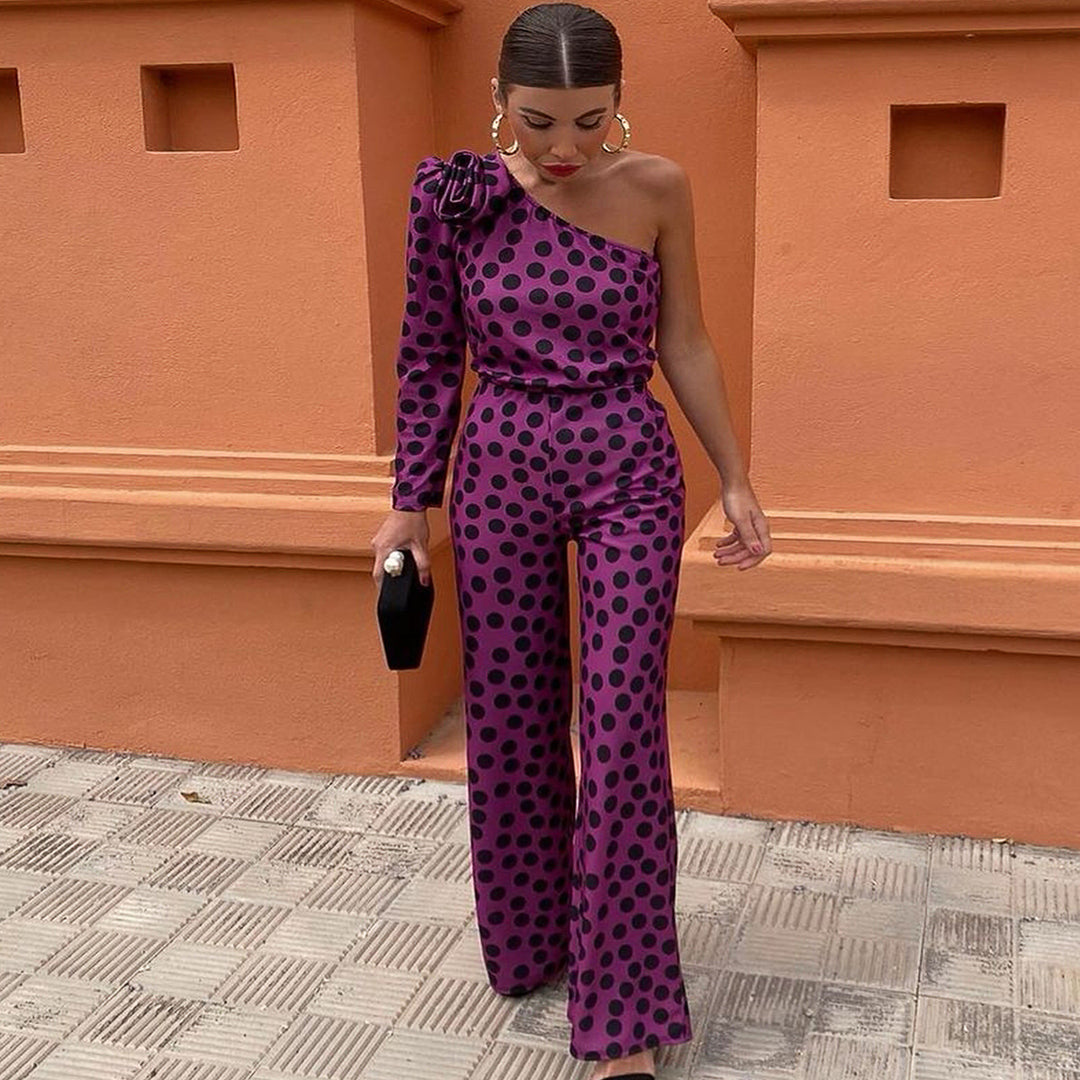 Damen Glamouröses Jumpsuit mit asymmetrischem Design und Rüschen-Detail Drune