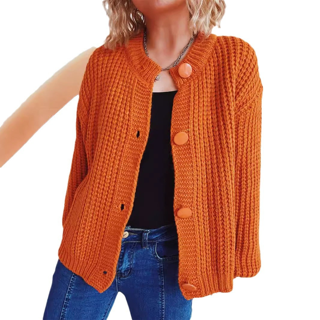 Damen Grobstrickjacke mit ballonförmigen Ärmeln und dekorativen Knöpfen Drune
