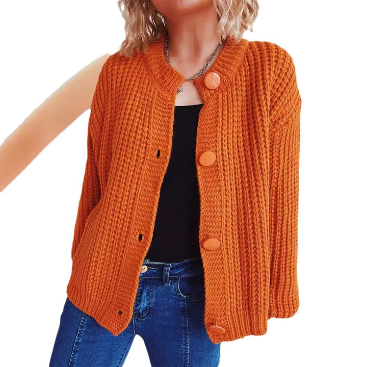 Damen Grobstrickjacke mit ballonförmigen Ärmeln und dekorativen Knöpfen Drune