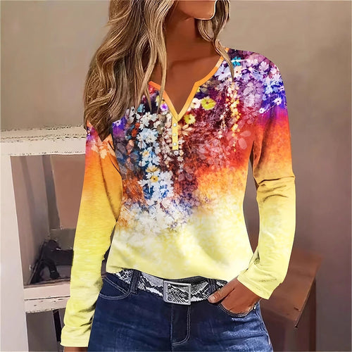 Drune | Floral Rundhals Langarmshirt