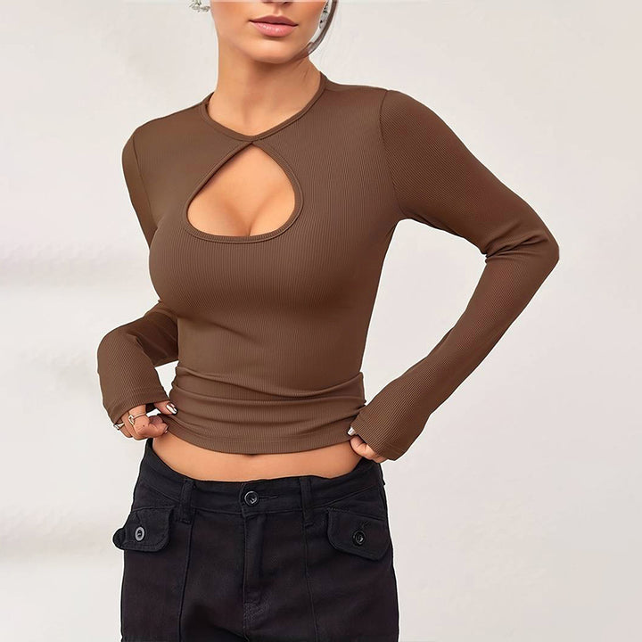 Damen Langarmshirt mit modischem Herz-Ausschnitt und figurbetontem Schnitt Drune