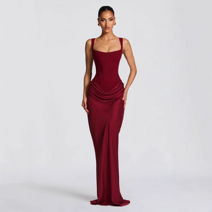 Damen Elegantes Maxikleid mit raffiniertem Drapierungsdesign Drune