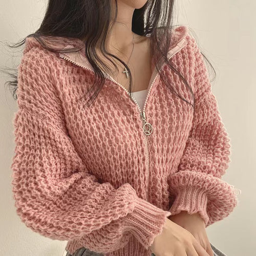 Damen modische Strickjacke mit Reißverschluss und lockerer Passform Drune
