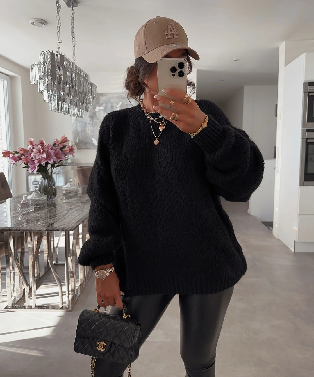Damen Strickpullover mit voluminösen Ärmeln und feiner Struktur Drune
