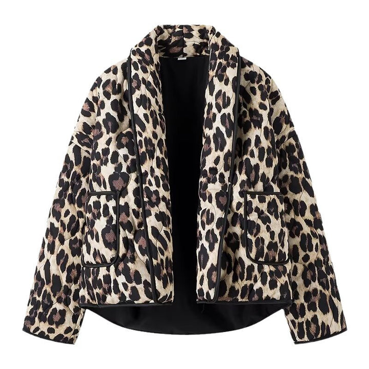 Damen Modische Leo-Muster Steppjacke mit praktischen Taschen Drune
