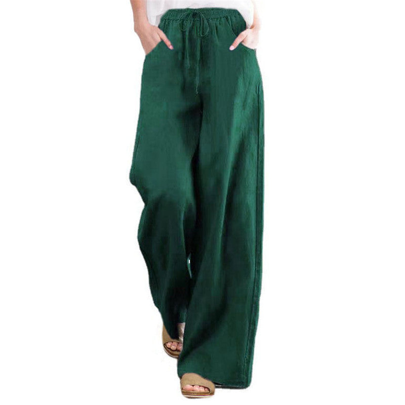 Damen Weite Leinenhose mit elastischem Bund und seitlichen Taschen Drune