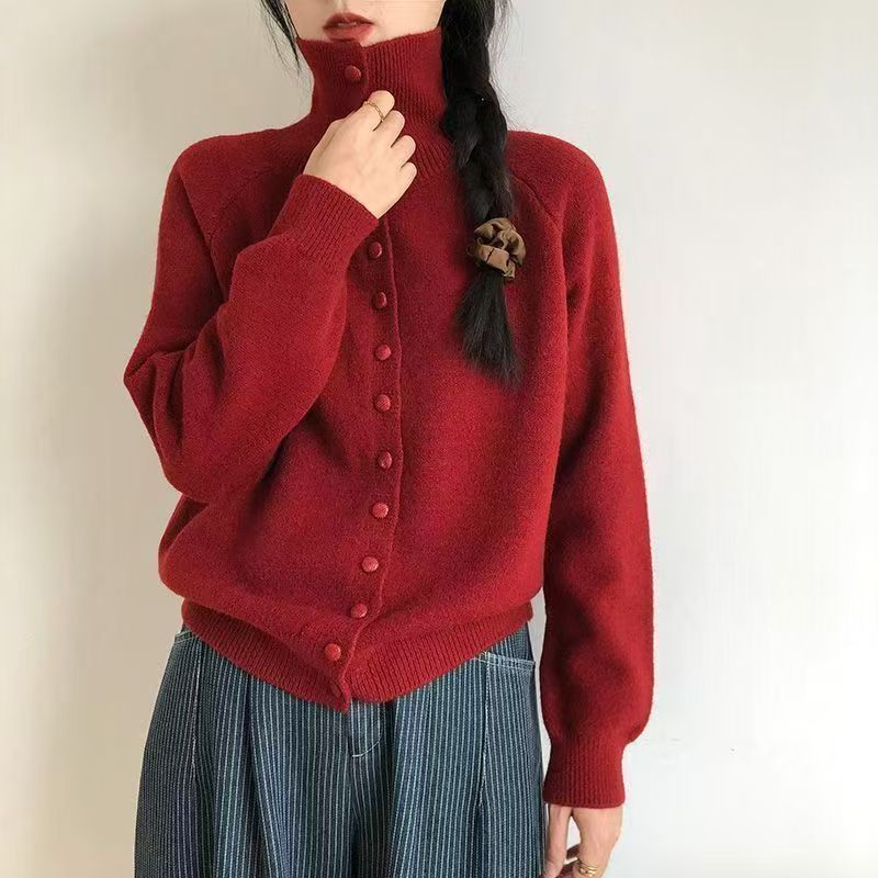 Damen Modische Strickjacke mit hohen Knopfdetails Drune