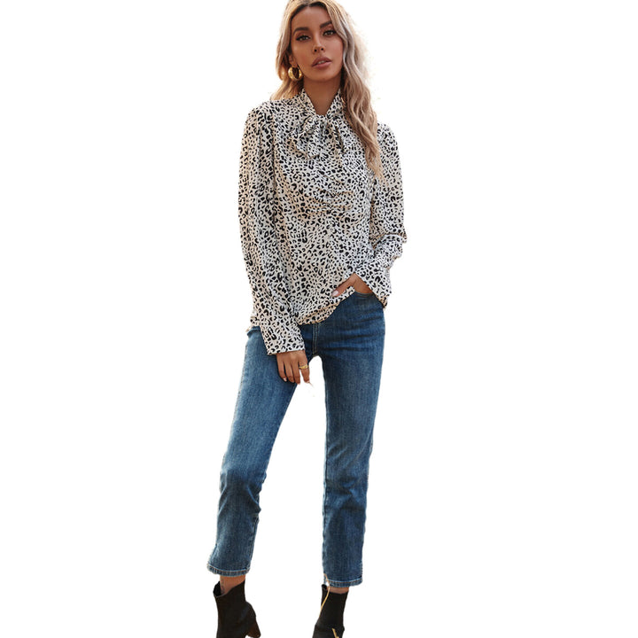 Damen elegante Bluse mit Rüschendetails und edlem Leopardenmuster Drune
