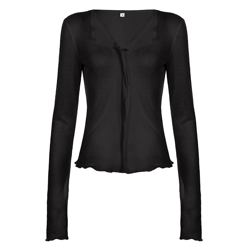 Damen luftiges Chiffon-Oberteil mit voluminösen Rüschendetails Drune