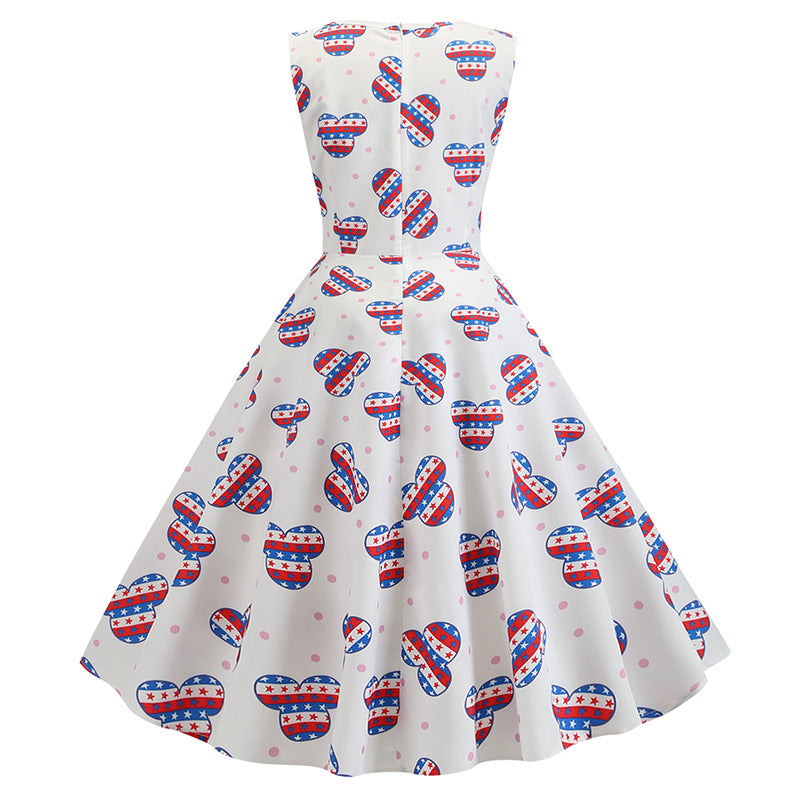 Damen Retro Swingkleid mit fröhlichem Motiv und schwingendem Rock Drune
