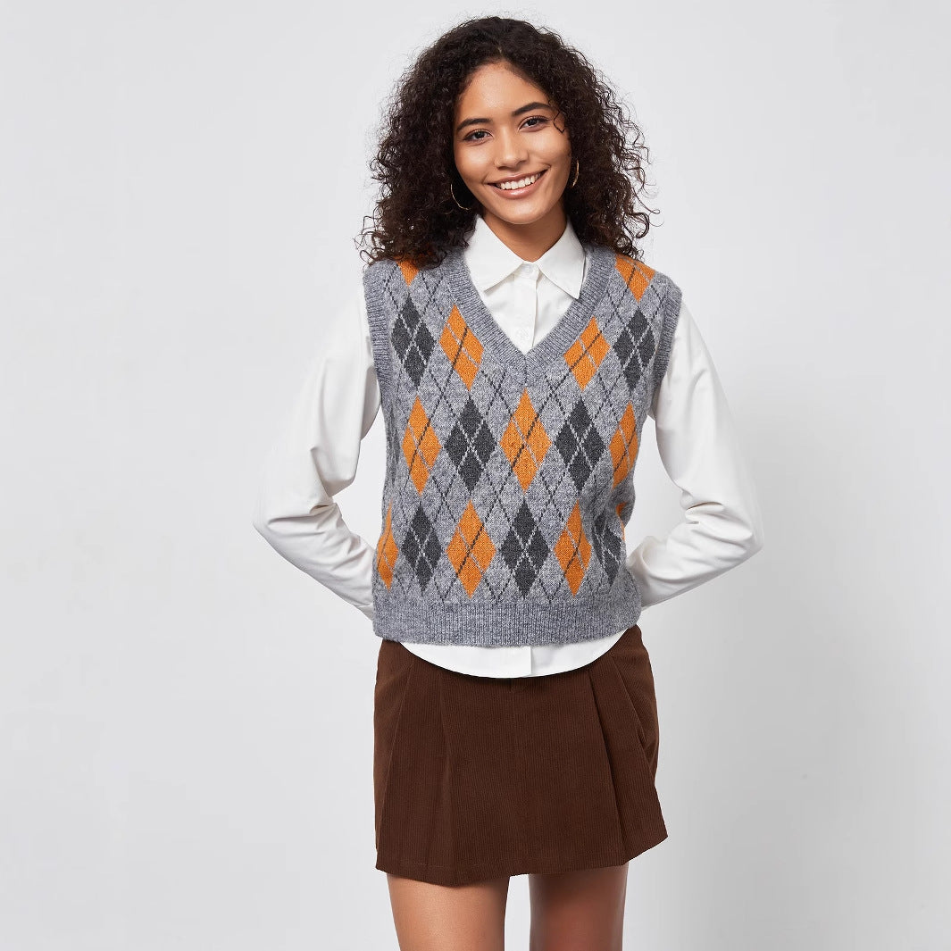 Damen Grobstrick Weste mit elegantem Rautenmuster Drune