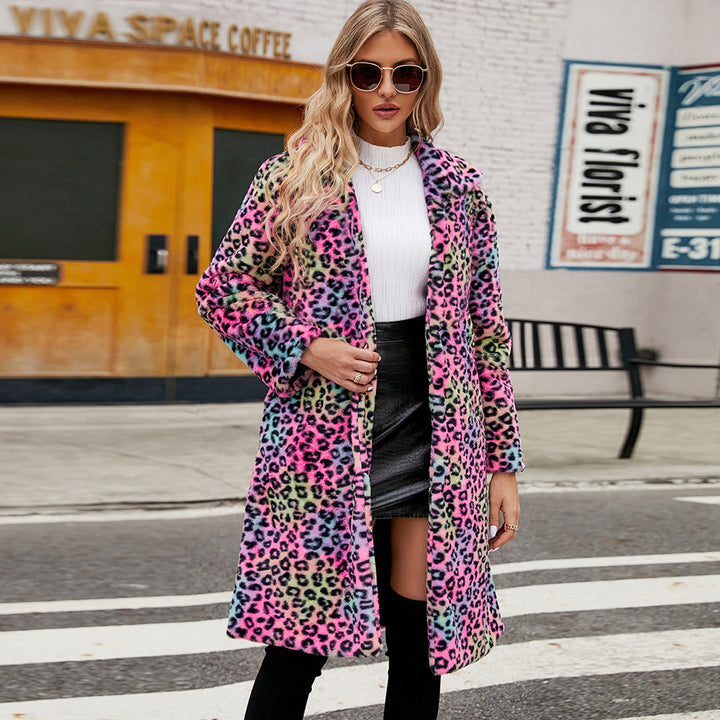Damen Luxuriöser Leopardenfell-Mantel Drune