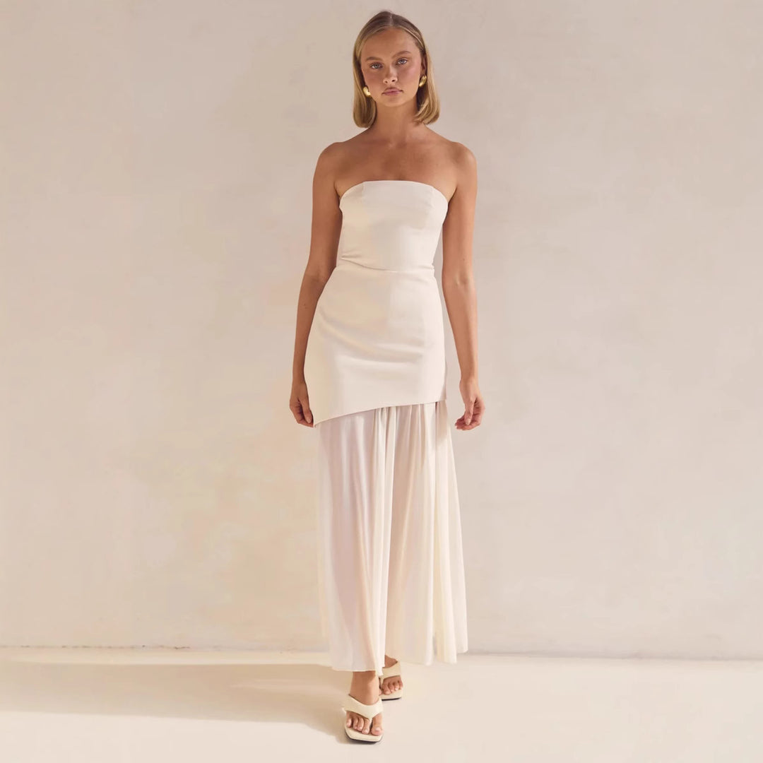 Damen Elegantes Bandeau-Maxi-Kleid mit fließendem Chiffon-Rock und figurbetontem Oberteil Drune