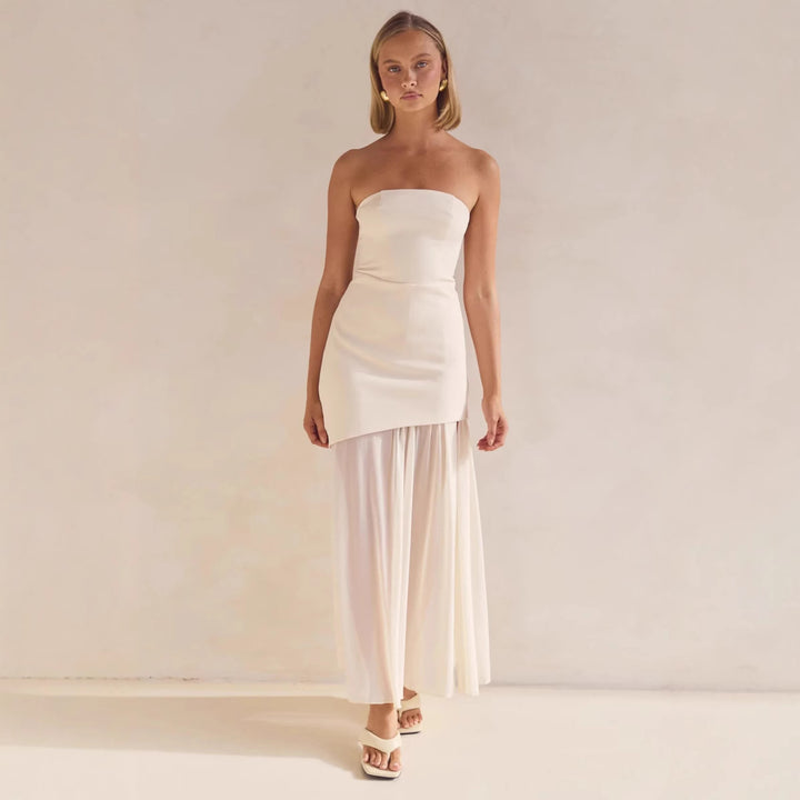 Damen Elegantes Bandeau-Maxi-Kleid mit fließendem Chiffon-Rock und figurbetontem Oberteil Drune