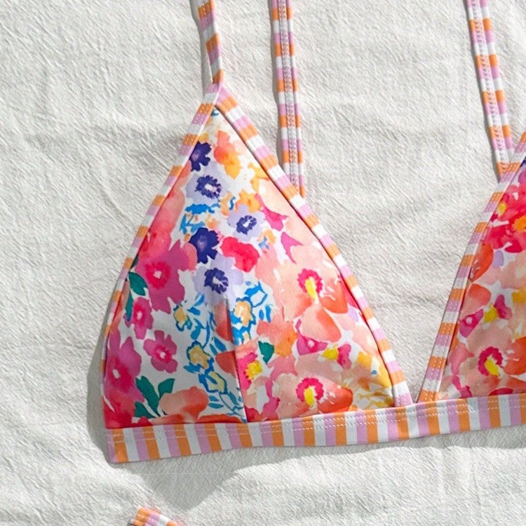 Damen Triangel-Bikini-Set mit floralem Muster und verspieltem Design Drune