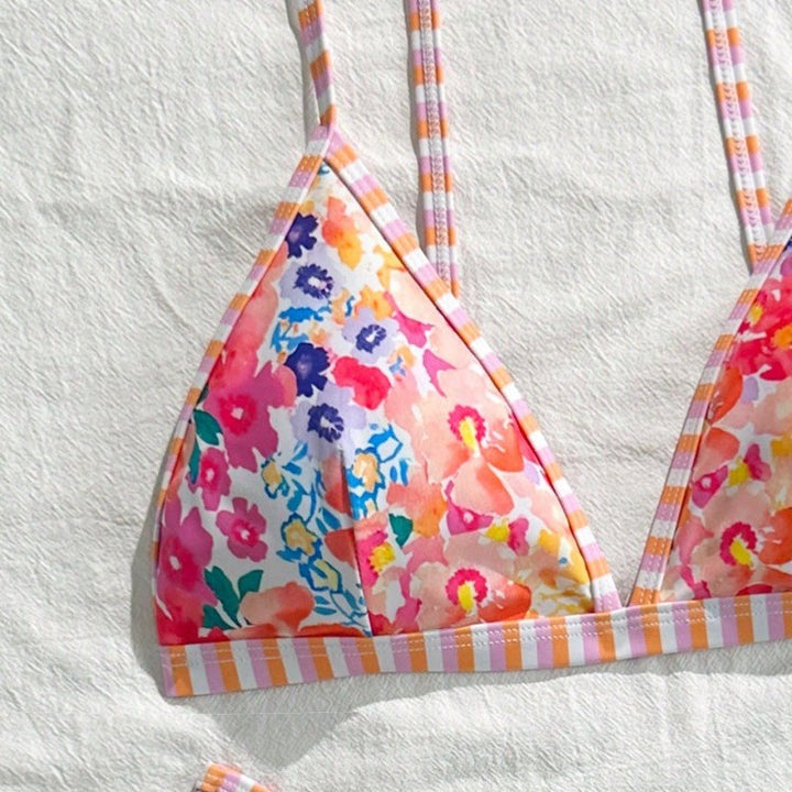 Damen Triangel-Bikini-Set mit floralem Muster und verspieltem Design Drune