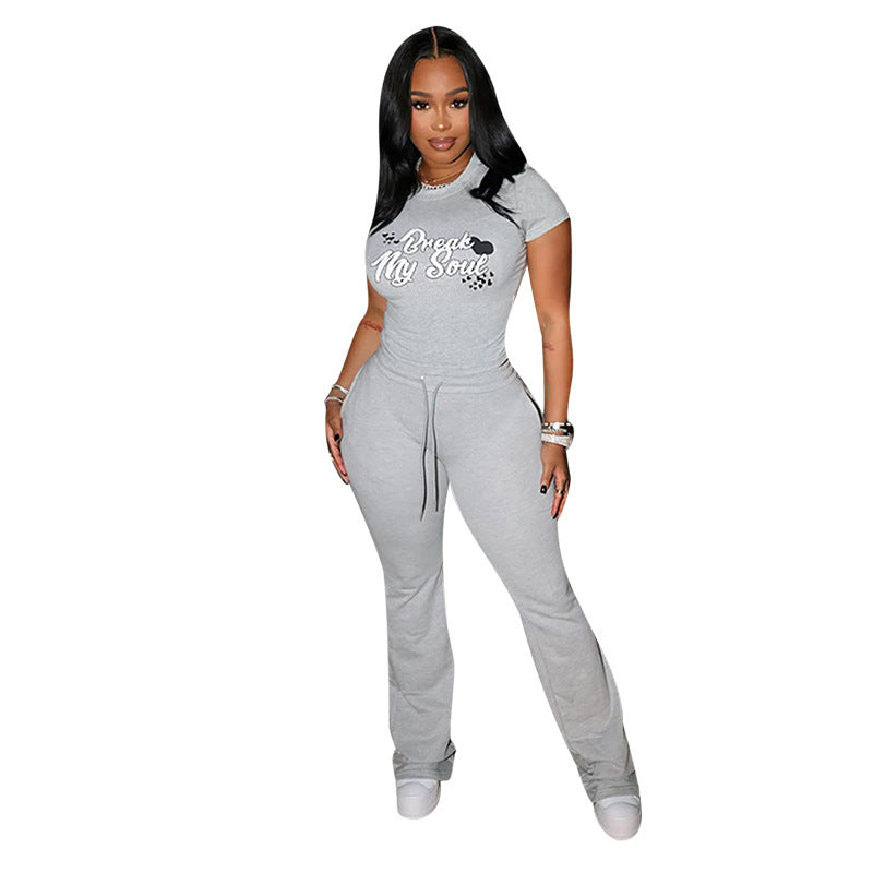 Damen Gemütliches Freizeit-Set mit T-Shirt und Jogginghose Drune