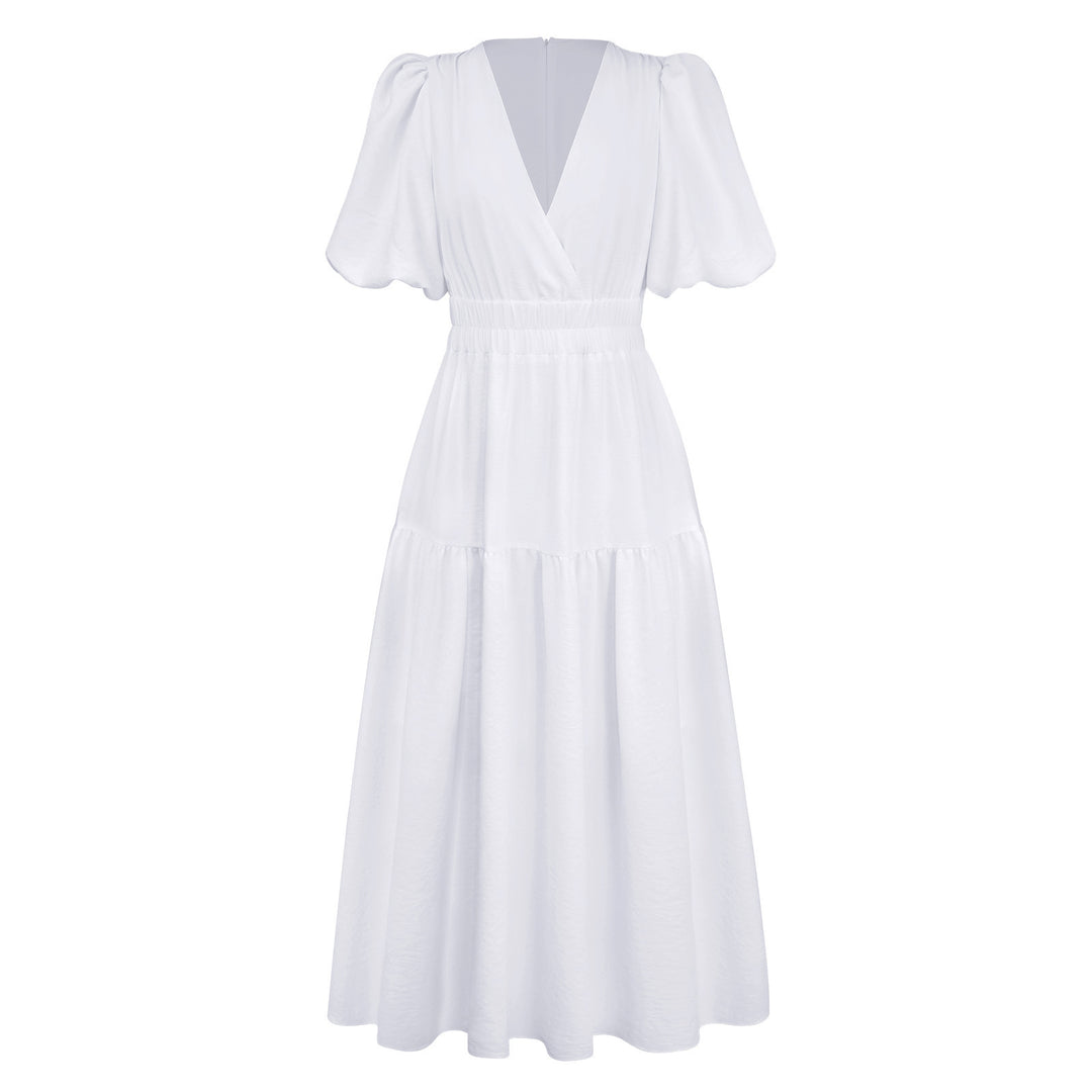 Damen Maxikleid mit puffärmeligem Design und elastischem Taillenzug Drune