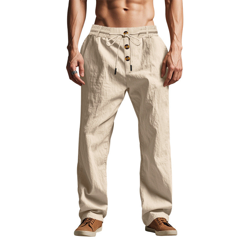 Herren nan Relaxhose im Leinenlook mit dekorativer Knopfleiste und Tunnelzugbund Drune