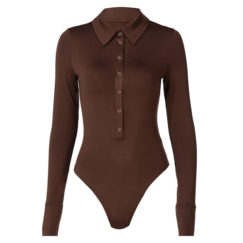 Damen Elegantes Body mit Knopfleiste und langen Ärmeln Drune