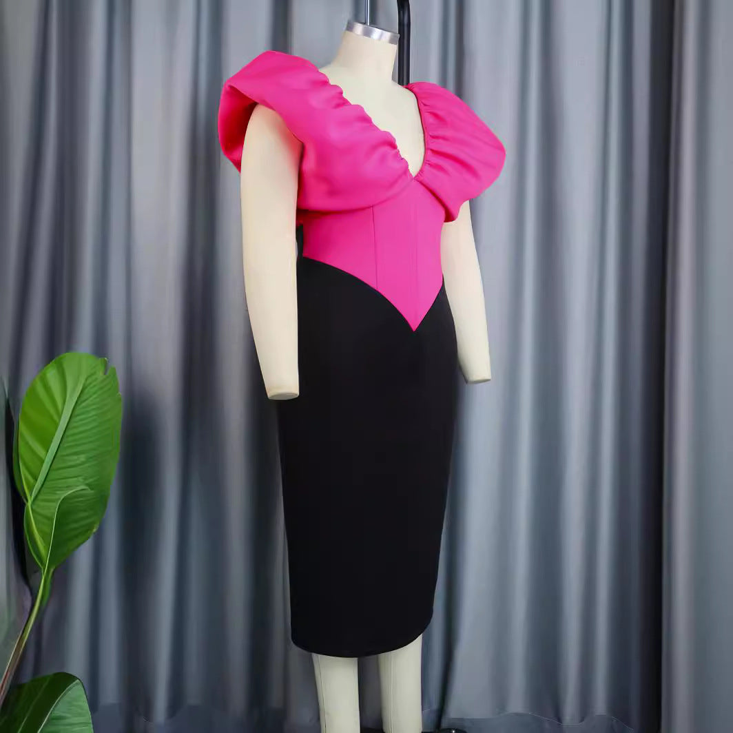 Damen elegantes Abendkleid mit voluminösem Rüschenoberteil Drune
