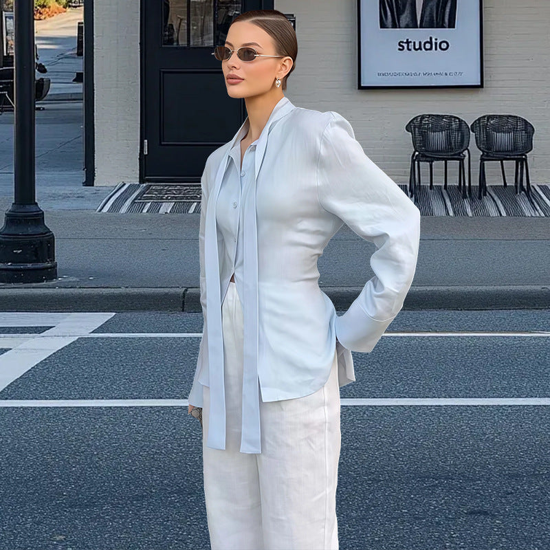 Damen Elegante und fließende Bluse mit Bindeakzent Drune
