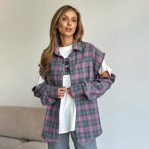 Damen Karomuster Overshirt mit einzigartigem Schnitt und modischem Detail Drune
