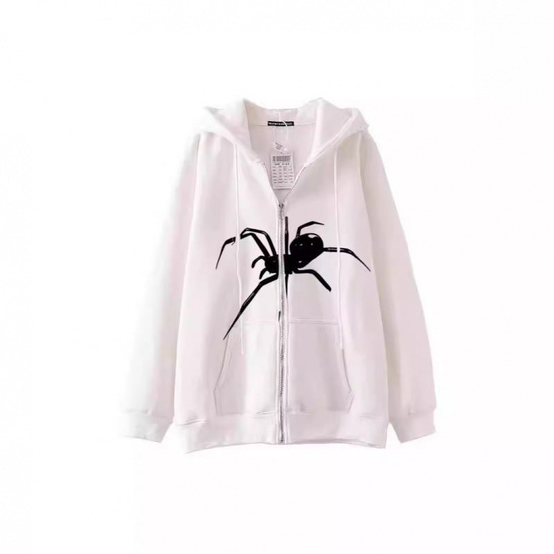 Damen Kapuzenjacke mit kreativem Spinnenmotiv und praktischem Reißverschluss Drune