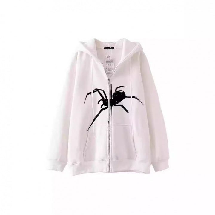 Damen Kapuzenjacke mit kreativem Spinnenmotiv und praktischem Reißverschluss Drune