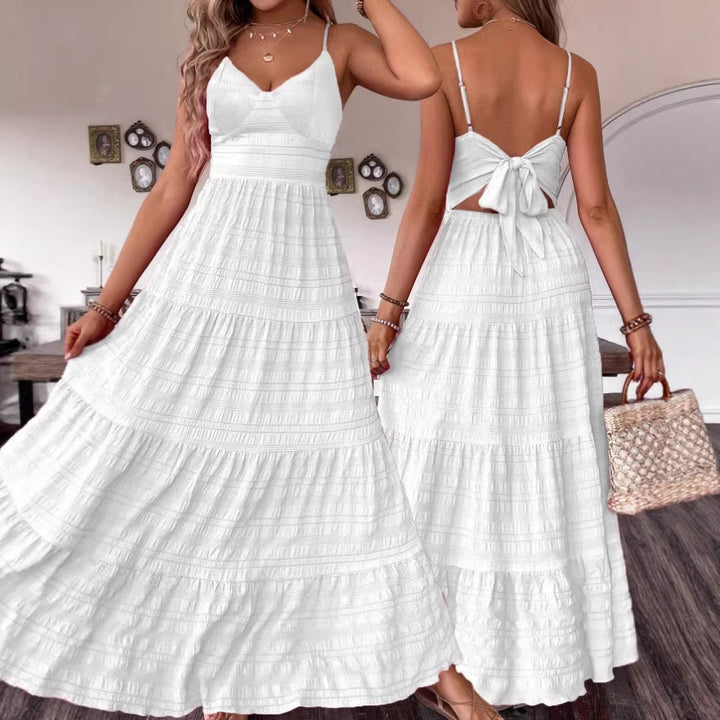 Damen Maxikleid mit schwingendem Rock und zarten Spaghettiträgern Drune
