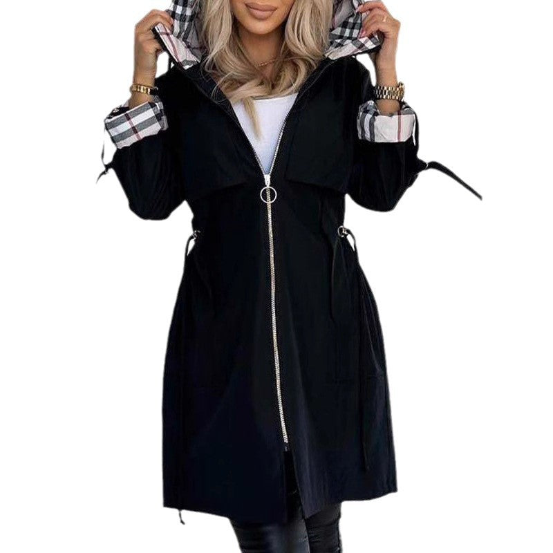 Damen moderne Utility-Jacke mit verstellbarem Gürtel und Kapuze Drune