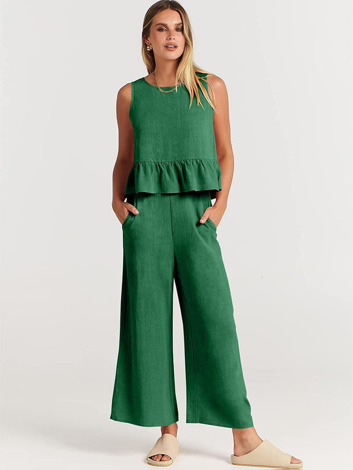 Damen luftige Sommerbluse und weite Hose Drune