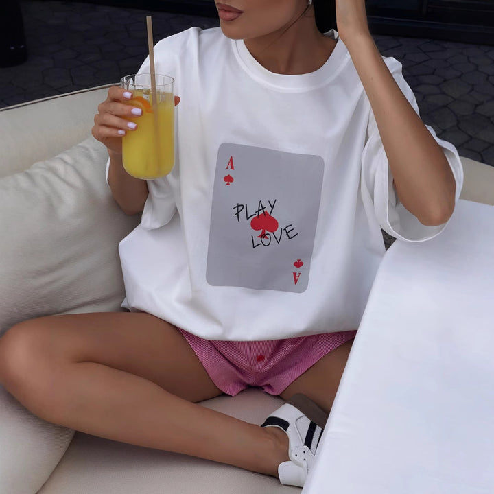 Damen Legeres T-Shirt mit grafischem Druck und weiten Ärmeln Drune
